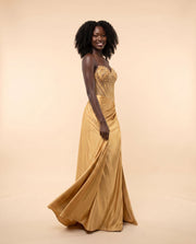 Robe Corset En Satin Marine et Or