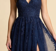 Robe Brodé Avec Fente Marine