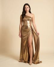Robe Corset Et Col Baveux Or