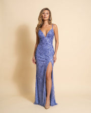 Robe À Paillettes Avec Fente Periwinkle