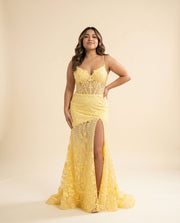 Robe Corset En Broderie Jaune
