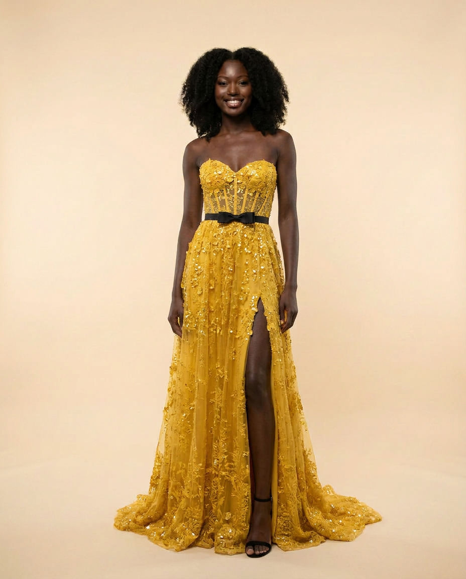 Robe Corset Scintillante Jaune
