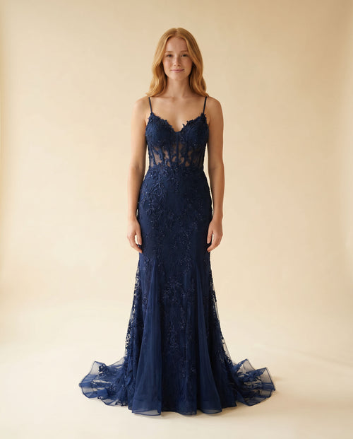 Ellie Wilde - Robe Sirène À Corset Navy - Bleu marine