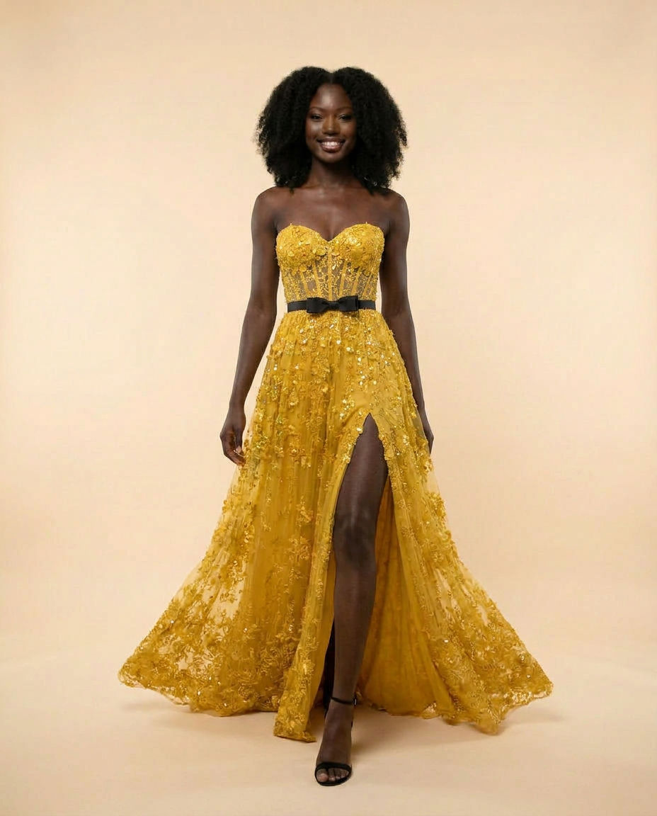 Robe Corset Scintillante Jaune