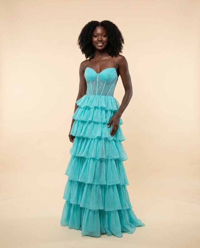 Robe Corset Étagée Turquoise