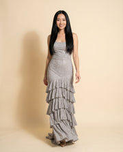 Robe Ajustée à Volants Argent