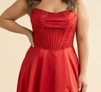 Robe Corset Fluide En Satin Rouge