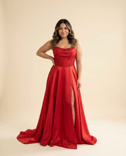 Robe Corset Fluide En Satin Rouge