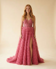 Robe A Volant Rose Flamboyant