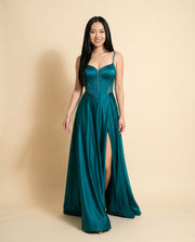 Robe Fluide En Satin Turquoise