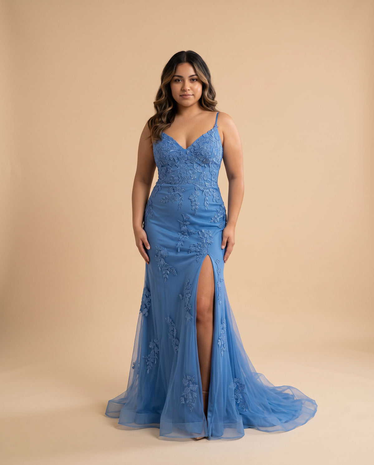 Robe Décolleté Avec Fente Bleu Pâle