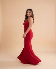 Robe Ajustée À Dos Ouvert Rouge