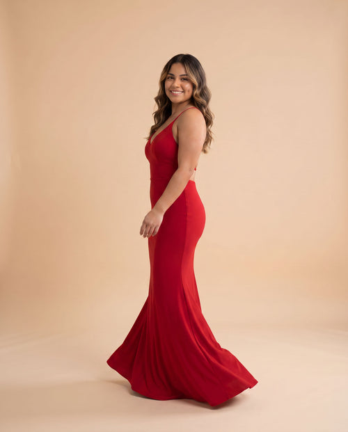 Jovani - Robe Ajustée À Dos Ouvert Rouge