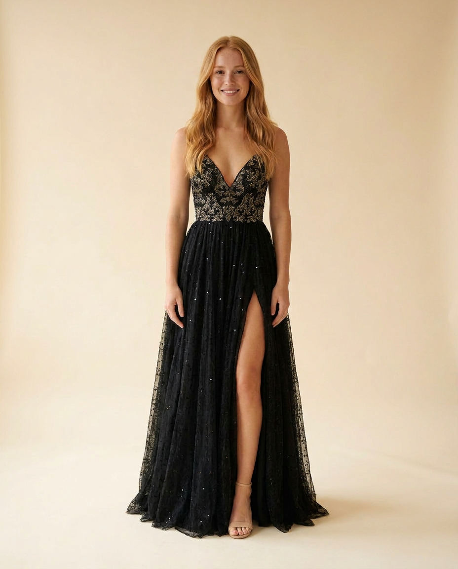 Robe Noire et Or en Tulle