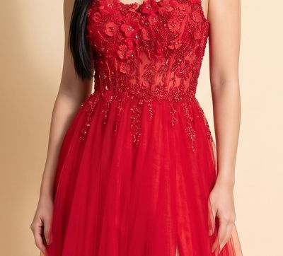 Robe En A Col Droit Rouge