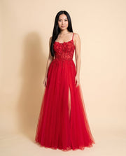 Robe En A Col Droit Rouge