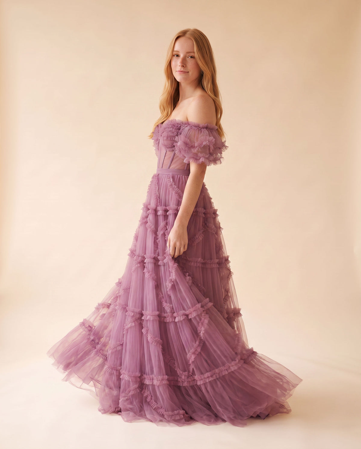 Robe En Tulle Avec Corset Mauve