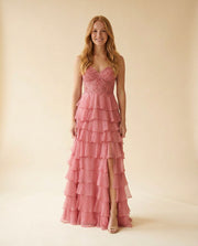 Robe Corset À Volant Rose