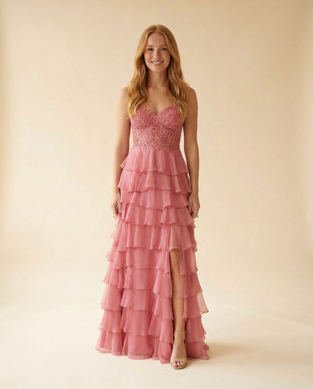 Robe Corset À Volant Rose