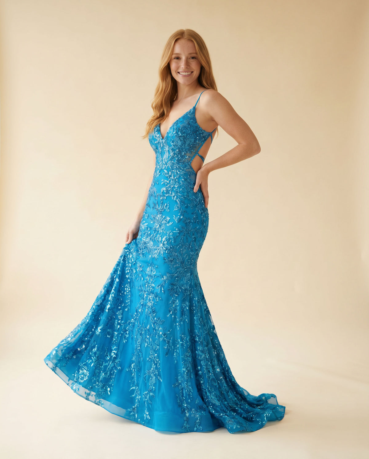 Robe À Dos Ouvert Bleu Céruléen