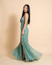 Robe Brillante Avec Fente Seafoam