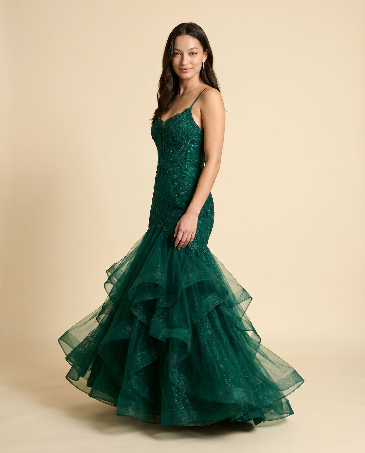 Robe Sirène À Volants Émeraude