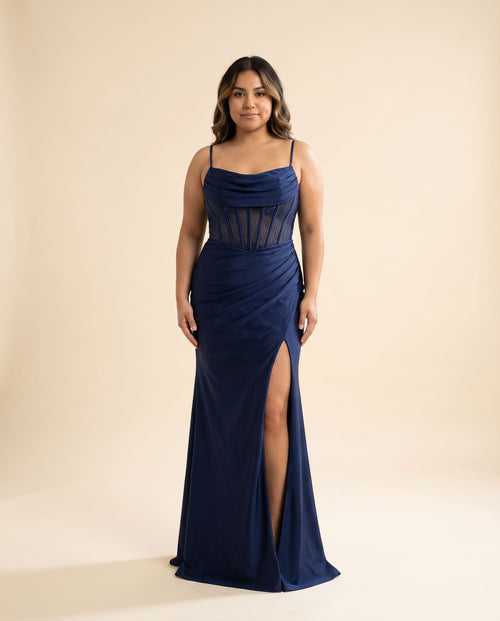 Ladivine - Robe Satinée Marine - Bleu marine