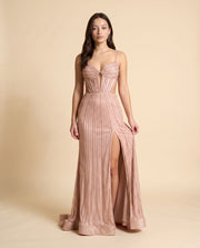 Robe Brillante Avec Fente Rose Anglais