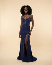Robe Brillante Avec Fente Navy
