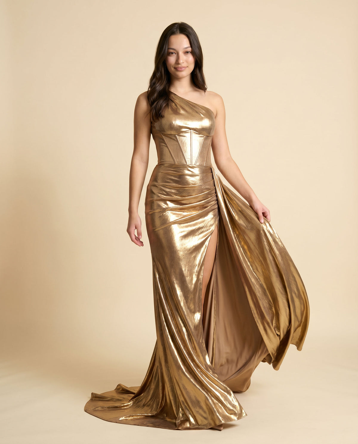 Robe Corset Et Col Baveux Or
