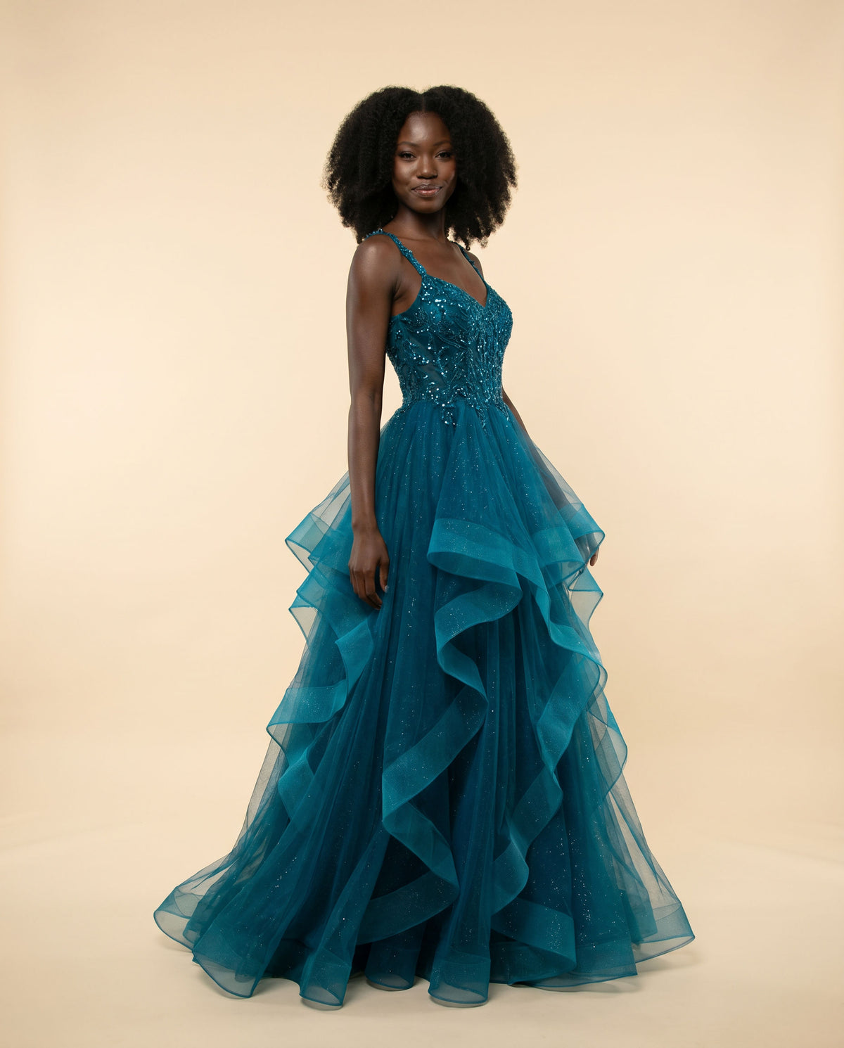 Robe Princesse À Volants Teal