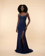 Robe Ajusté Corset Et Fente Marine