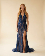 Robe Corset Avec Fente Marine