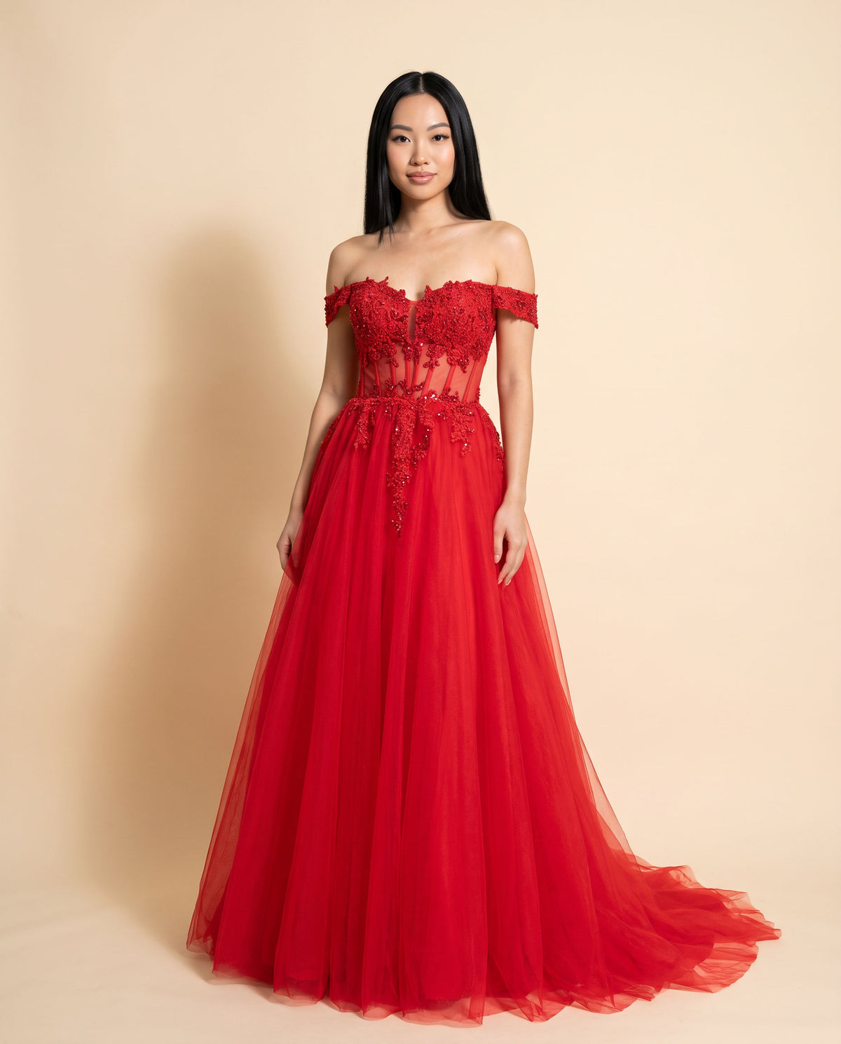 Robe Corset En Tulle Red