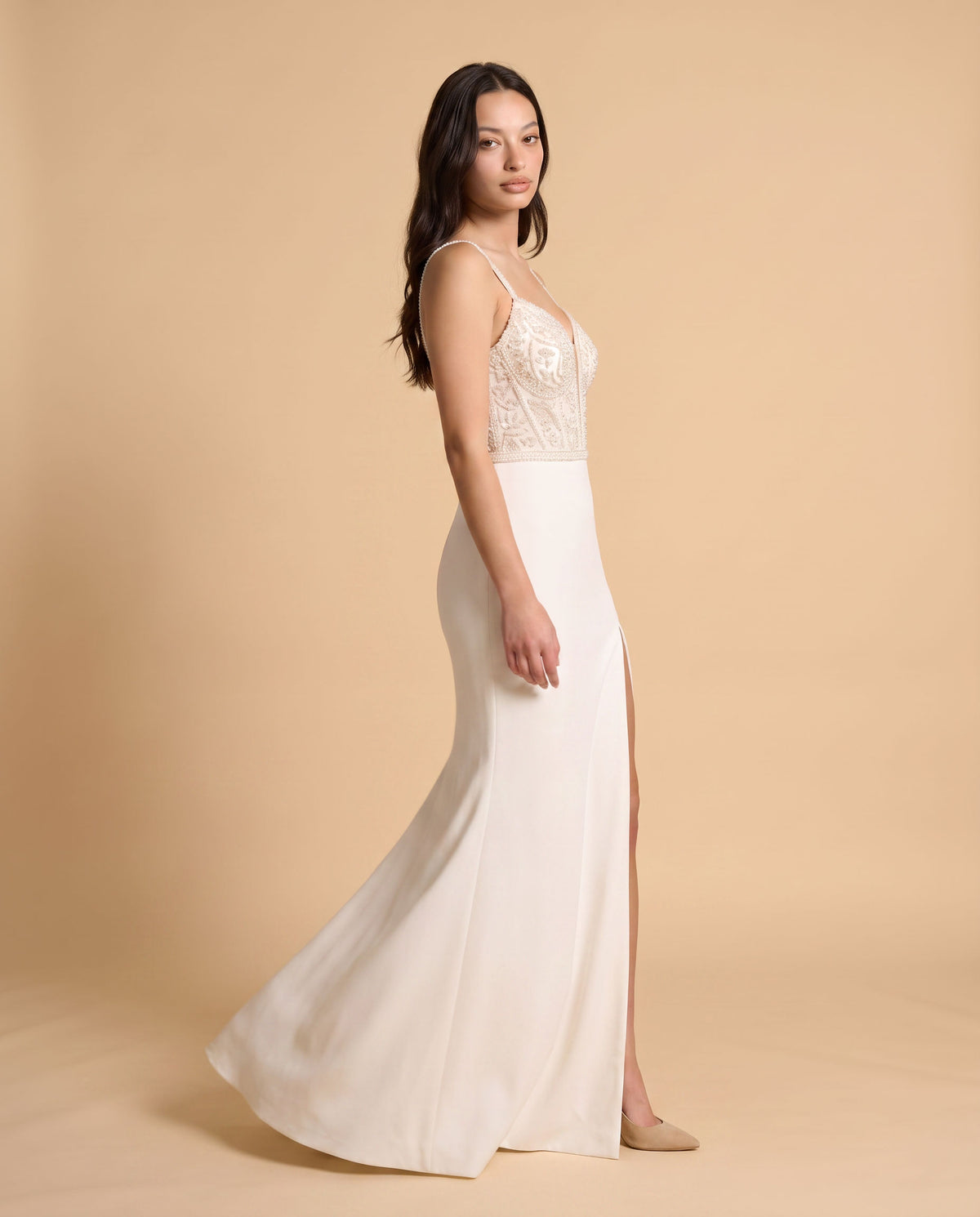 Robe Corset Avec Fente Ivoire Brillante