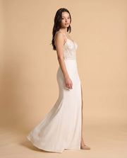 Robe Corset Avec Fente Ivoire Brillante