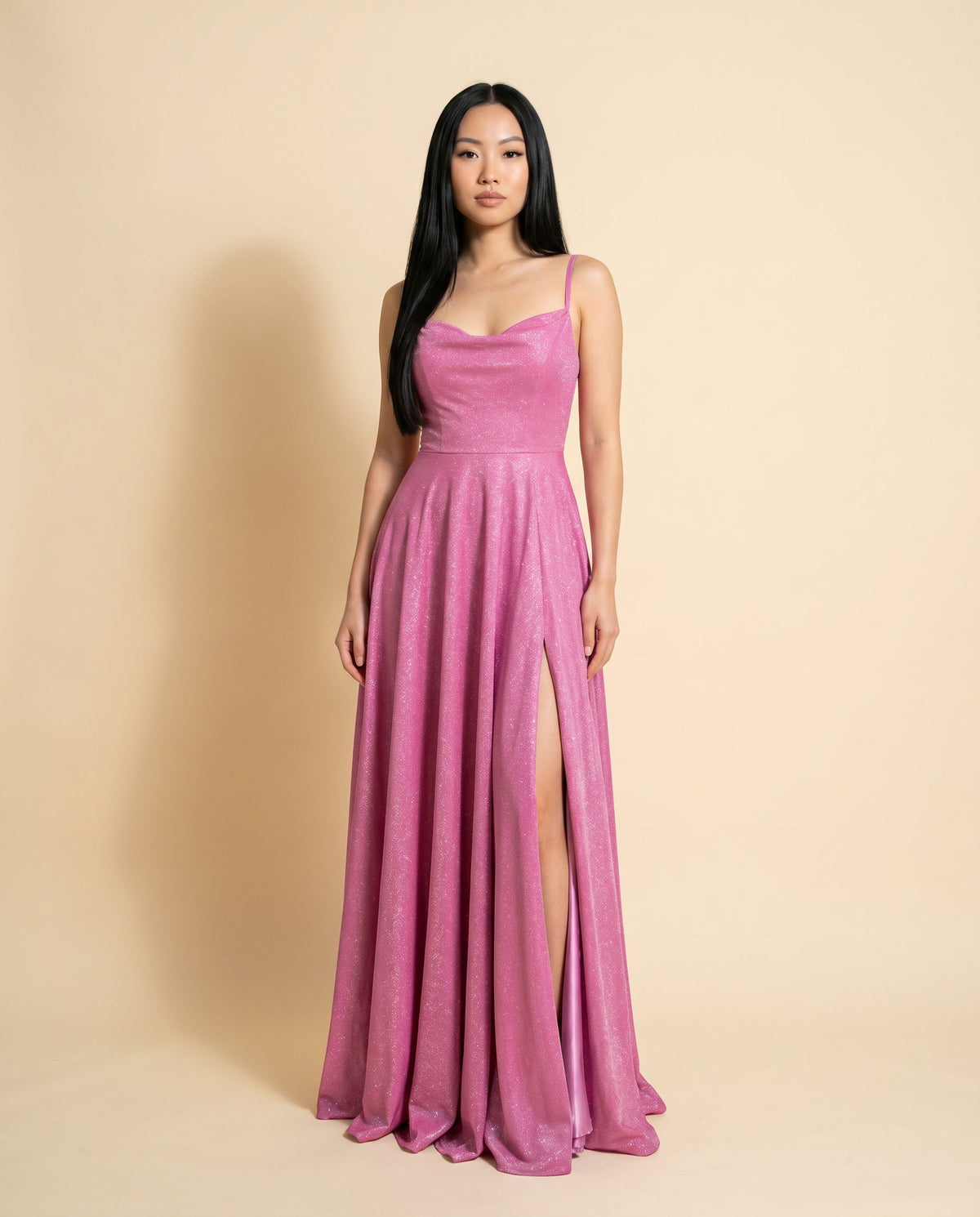 Robe Fluide Scintillante Rose