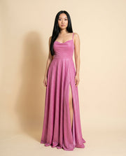 Robe Fluide Scintillante Rose