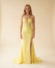 Robe Sirène en Dentelle Jaune