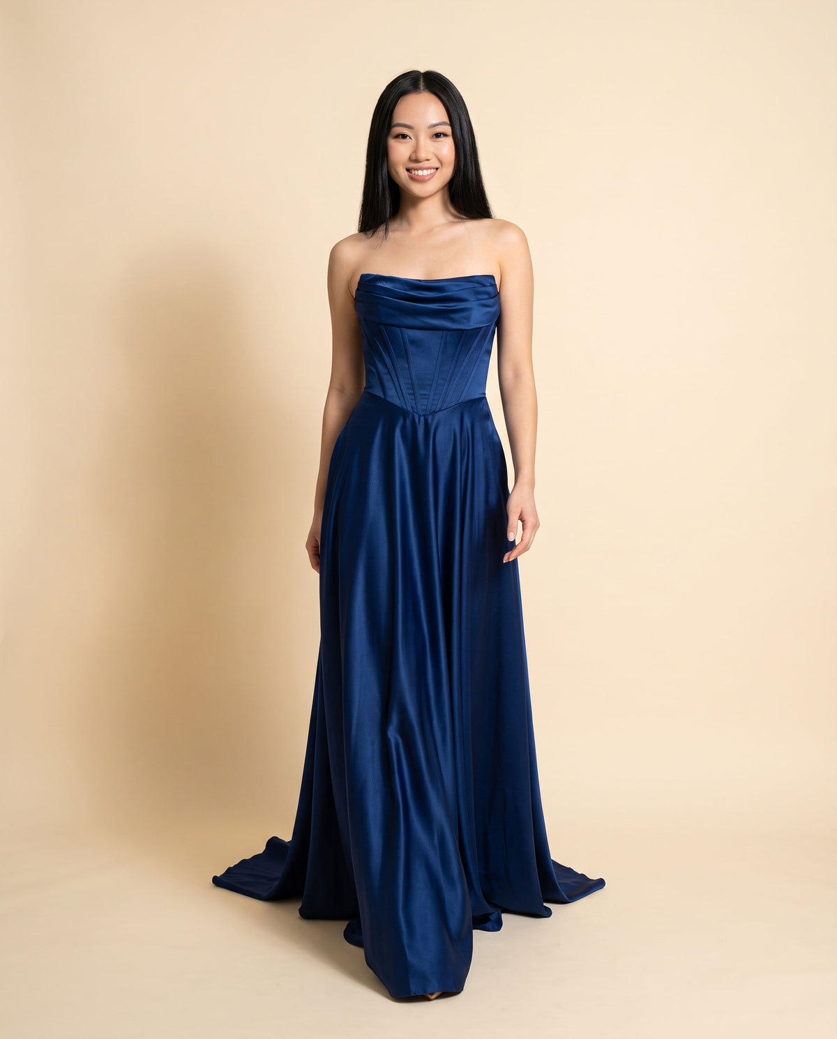 Robe Corset En Satin Marine