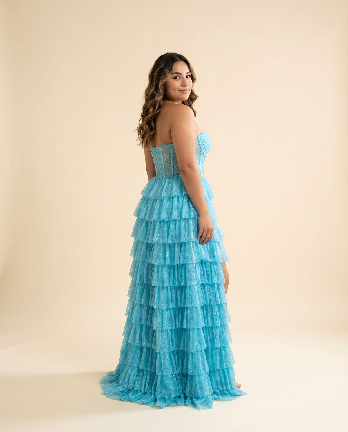 Robe À Volant Brillante Turquoise