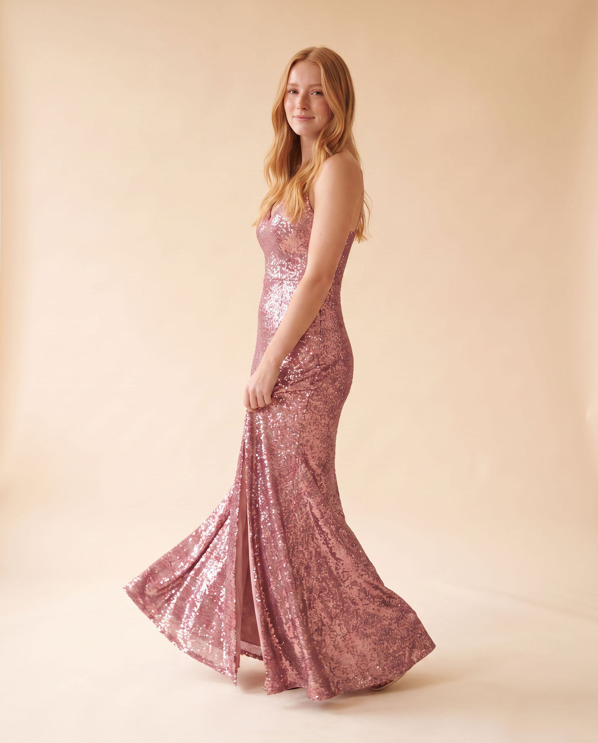 Robe à Paillette Avec Fente À La Jambe Rose