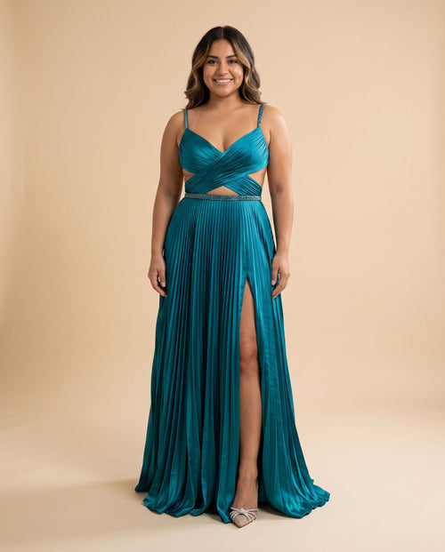 Sherri Hill - Robe Métallisée Ajourée Bleu Ocean