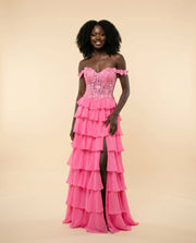 Robe À Étages Avec Fente Rose Vif