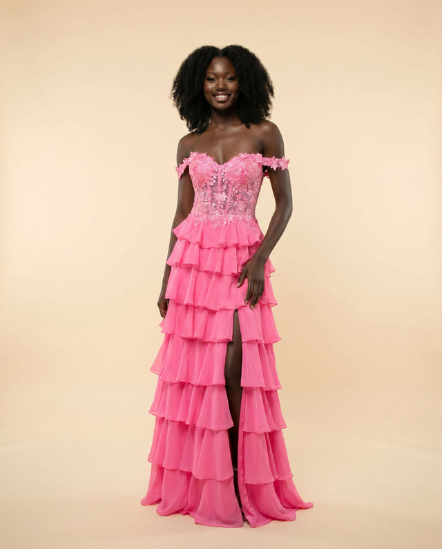 Robe À Étages Avec Fente Rose Vif