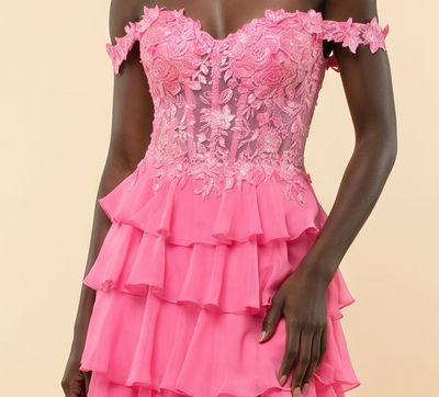 Robe À Étages Avec Fente Rose Vif