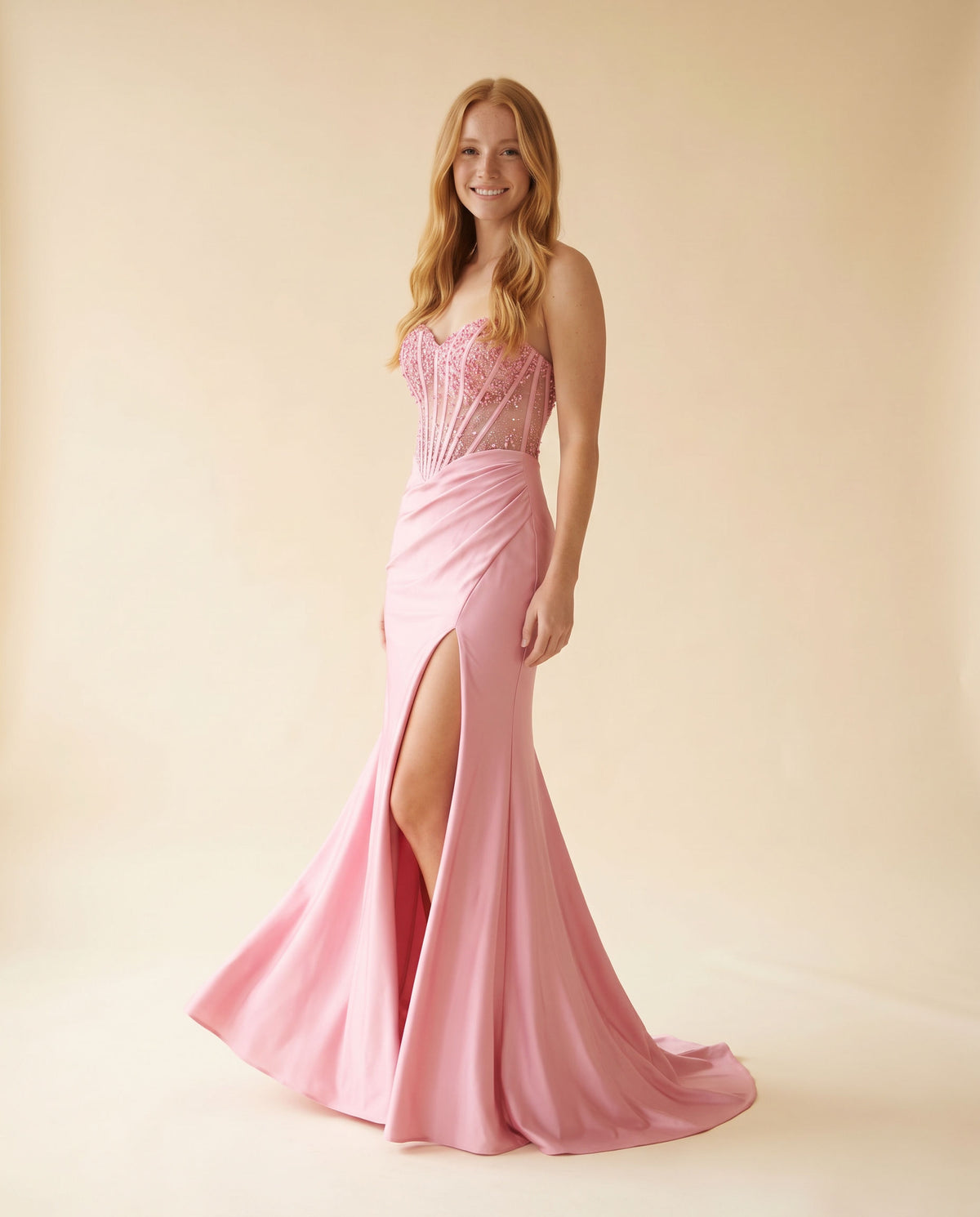 Robe Satinée Corset Rose