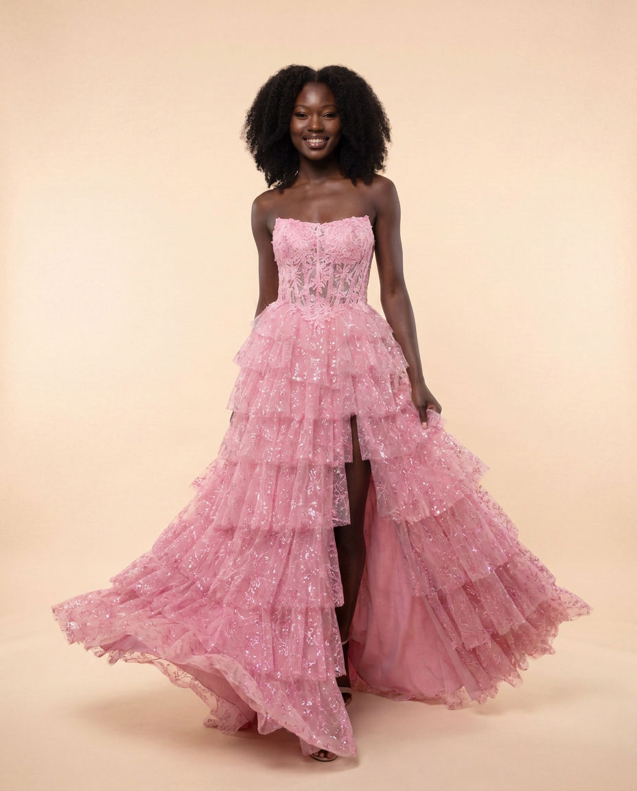 Robe à Étages Rose