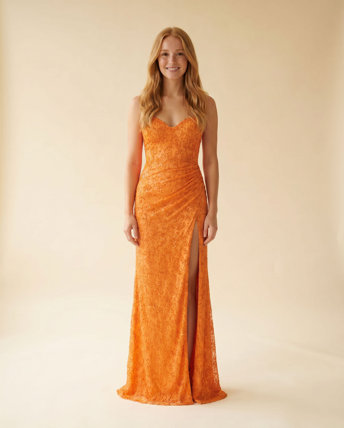 Robe En Dentelle Orange