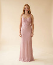 Robe Ajuster Avec Broderies rose Pale
